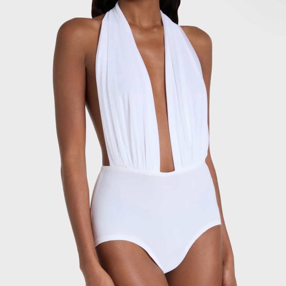 NWT NORMA KAMALI HALTERNECK BODYSUIT - SIZE SMALL - WHITE - pristine condition